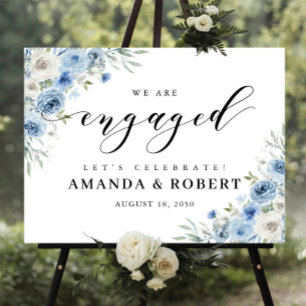 Dusty Blue Ivory We Are Engaged Foam Board