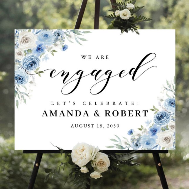 Dusty Blue Ivory We Are Engaged Foam Board (Creator Uploaded)