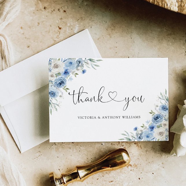 Dusty Blue Ivory Wedding Ceremony Flat Thank You (Creator Uploaded)