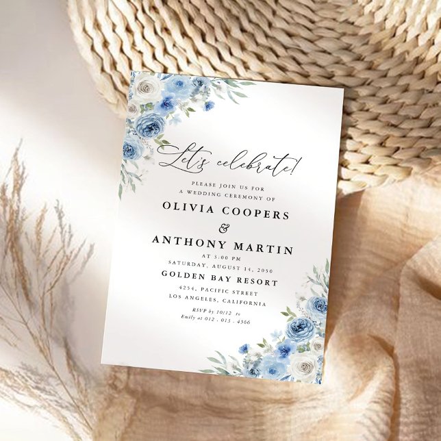 Dusty Blue Ivory Wedding Ceremony Invitation (Creator Uploaded)