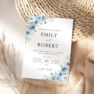 Dusty Blue Ivory Wedding Ceremony Invitation
