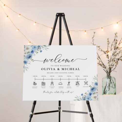 Dusty Blue Ivory Wedding Ceremony Timeline Foam Board