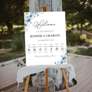 Dusty Blue Ivory Wedding Ceremony Timeline Foam Board