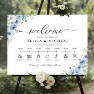 Dusty Blue Ivory Wedding Ceremony Timeline Foam Board