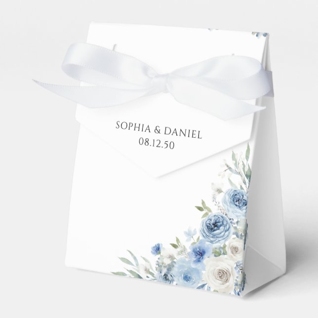 Dusty Blue Ivory Wedding Favor Box (Front Side)