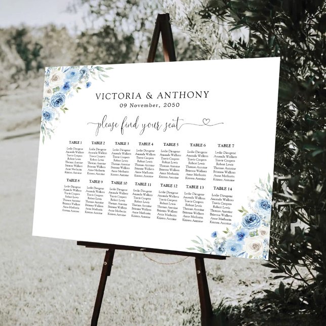 Dusty Blue Ivory Wedding Seating Chart Foam Board (Creator Uploaded)