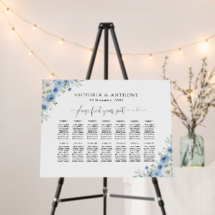 Dusty Blue Ivory Wedding Seating Chart Foam Board