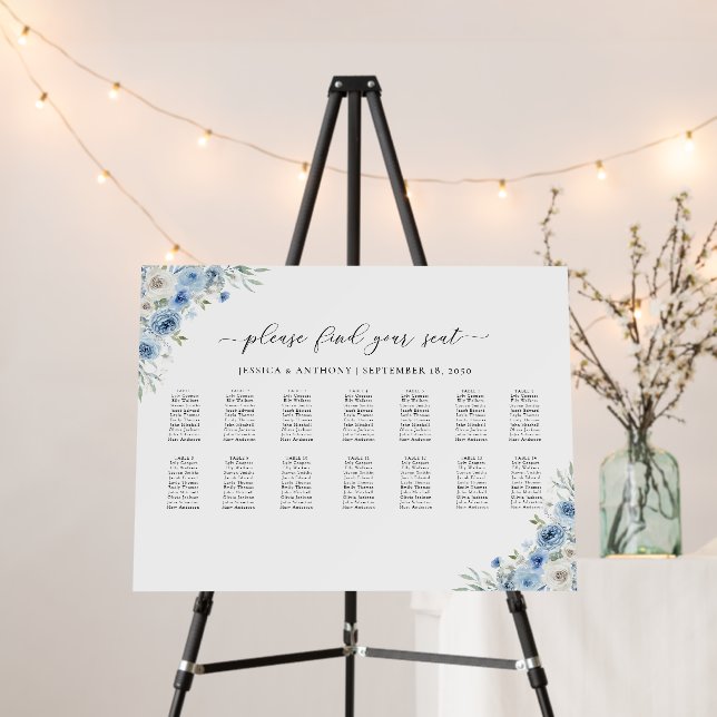Dusty Blue Ivory Wedding Seating Chart Foam Boards (In Situ (Stand))
