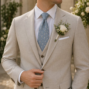 Dusty Blue Ivory Wildflower Botanical Neck Tie