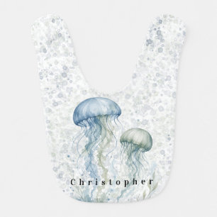Dusty Blue Jellyfish Boy Baby Shower Bib