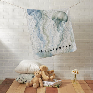 Dusty Blue Jellyfish Boy Baby Shower Blanket