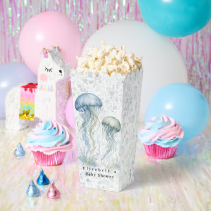 Dusty Blue Jellyfish Boy Baby Shower Popcorn Favor Boxes