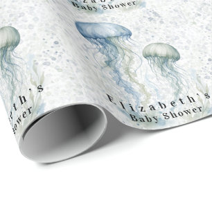 Dusty Blue Jellyfish Boy Baby Shower  Wrapping Paper