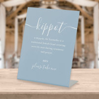 Dusty Blue Jewish Wedding Kippot Script Yarmulke