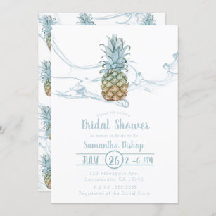 Dusty Blue Juicy Pineapple Summer Bridal Shower Invitation