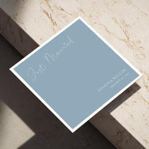 Dusty Blue Just Married Wedding Napkins with Names