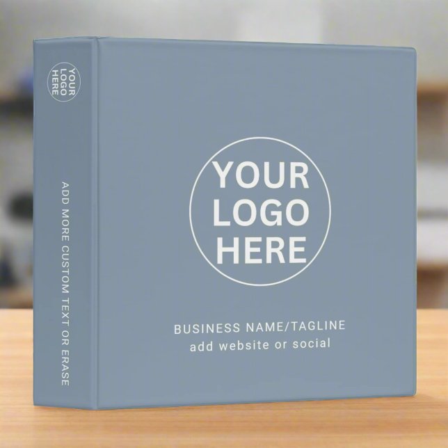 Dusty Blue l Modern Business Logo & Text  3 Ring Binder (Creator Uploaded)
