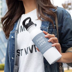 Dusty Blue l Professional Business Logo & text  Stainless Steel Water Bottle