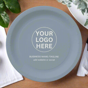 Dusty Blue l Promotional Business Logo & Text Paper Plates