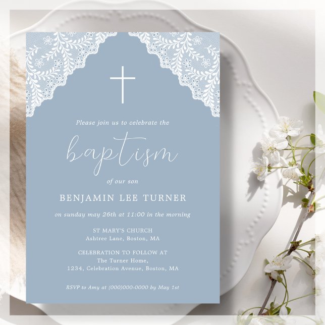 Dusty Blue Lace | Baptism Invitation (Creator Uploaded)