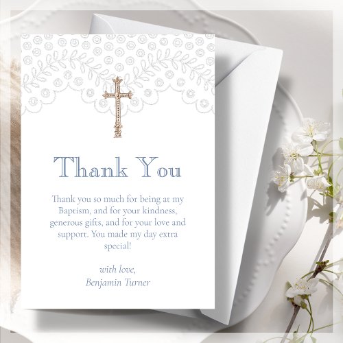 Dusty Blue Lace  Baptism Thank You Card
