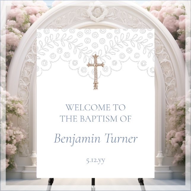 Dusty Blue Lace | Baptism Welcome Foam Board (Creator Uploaded)