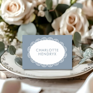 Dusty Blue Lace Doily Rustic Wedding Place Card