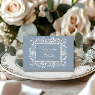 Dusty Blue Lace Old Money Chic Wedding Place Card