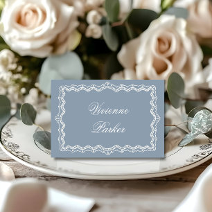 Dusty Blue Lace Old Money Quiet Wedding Place Card