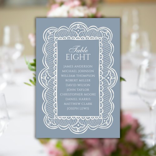 Dusty Blue &amp; Lace Old Money Wedding Seating Chart Table Number