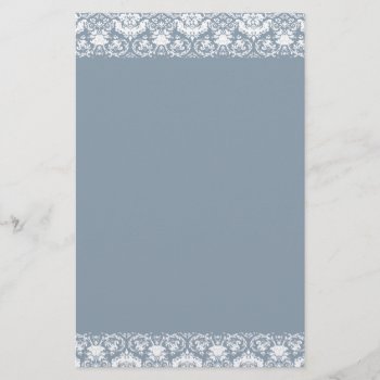 Dusty. Blue Lacy Damask Border Stationery by Cardgallery at Zazzle