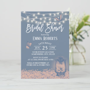 Dusty Blue Lantern & Baby's Breath Bridal Shower Invitation