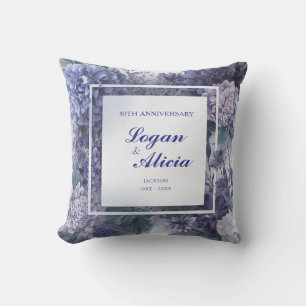 Dusty Blue Lavender Floral Monochrome Square Frame Throw Pillow