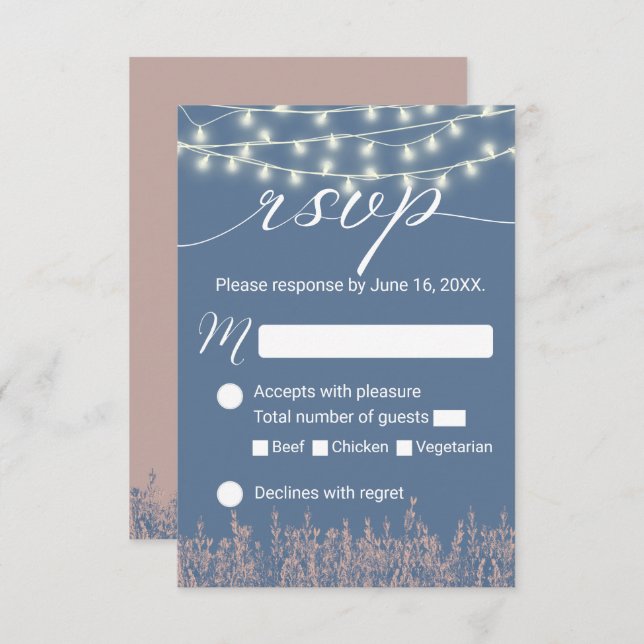 Dusty Blue Lavender Floral Rustic Wedding RSVP (Front/Back)