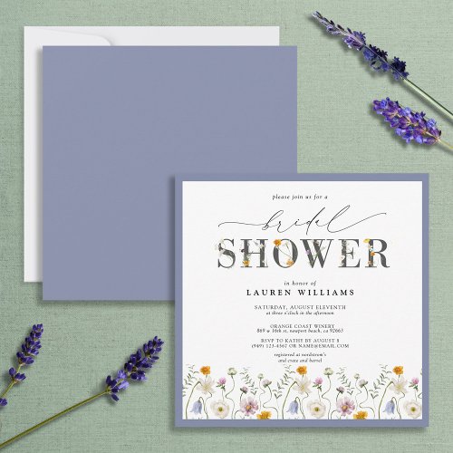 Dusty Blue Lavender Wildflower Bridal Shower Invitation