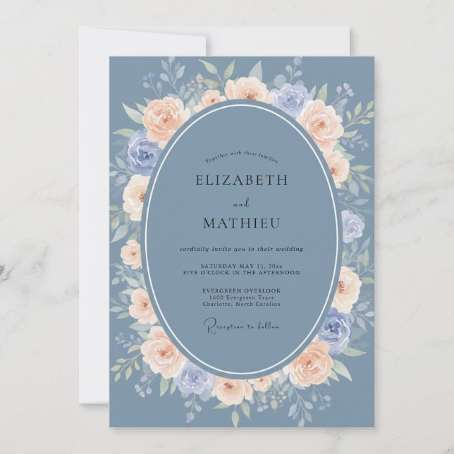 Dusty Blue Lavish Spring Wedding Invitation (Front)