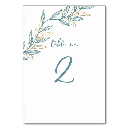 Dusty Blue Leaf Table Number Card