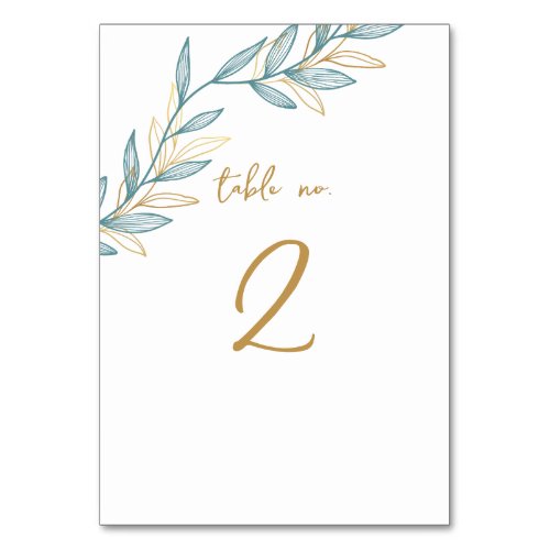 Dusty Blue Leaf Table Number Card 2