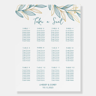 Dusty Blue Leaf Wedding Seating Chart Poster
