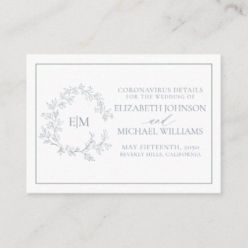 Dusty Blue Leafy Crest Monogram Coronavirus Detail Enclosure Card