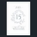 Dusty Blue Leafy Crest Monogram Wedding Table Number<br><div class="desc">We're loving this trendy, modern dusty Blue wedding table number! Simple, elegant, and oh-so-pretty, it features a hand drawn leafy wreath encircling a modern wedding table number. It is personalized in elegant typography, and accented with hand-lettered calligraphy. Finally, it is trimmed in a delicate frame. Veiw suite here: https://www.zazzle.com/collections/dusty_blue_leafy_crest_monogram_wedding_invitation-119130199045408312 Contact...</div>
