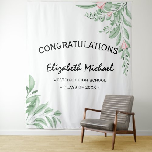 Dusty Blue Leaves Greenery Graduation Photo Tapestry