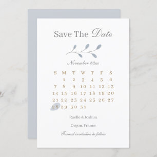 Dusty Blue Leaves Minimalist Save The Date Wedding Invitation