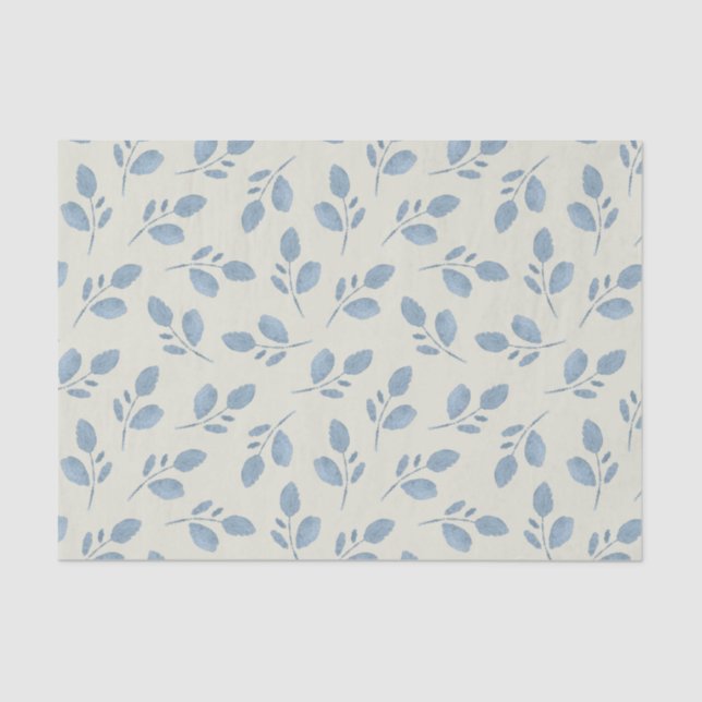 Dusty Blue Leaves on Pale Blue Tissue Paper (Front)