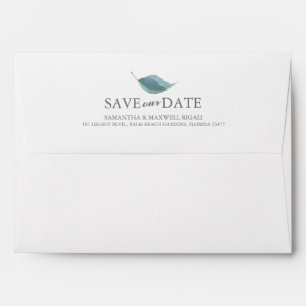Dusty Blue Leaves Save The Date Envelopes