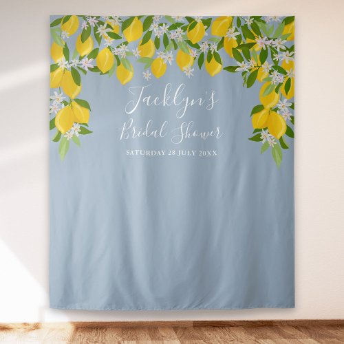 Dusty Blue Lemons Bridal Shower Photo Backdrop