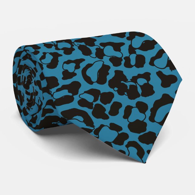 Dusty blue Leopard Animal Print Neck Tie (Rolled)