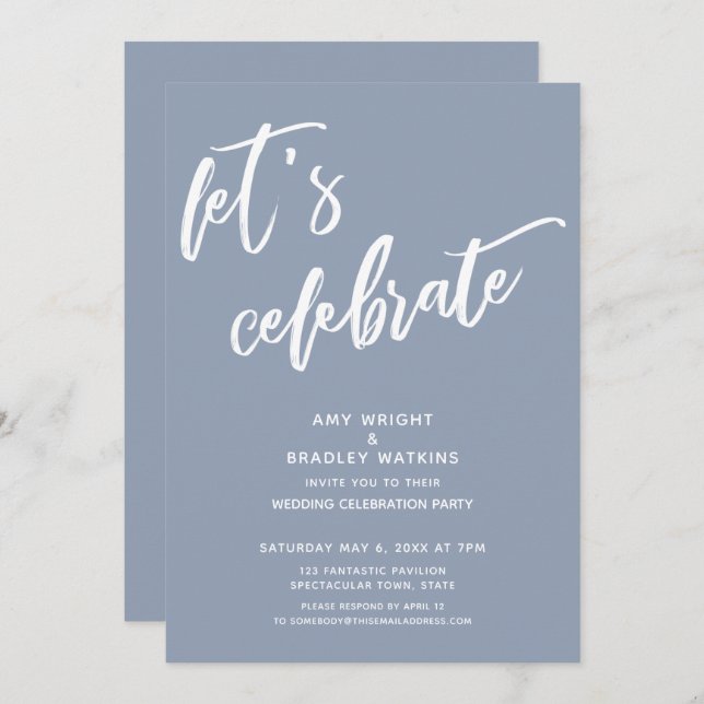 Dusty Blue Let's Celebrate Wedding Reception Invitation (Front/Back)