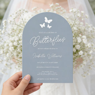Dusty Blue Lifetime of Butterflies Bridal Shower Invitation
