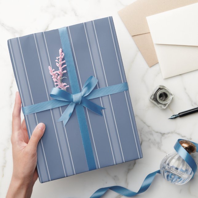 Dusty Blue & Light Dusty Blue Stripes Wrapping Paper (Gifting)